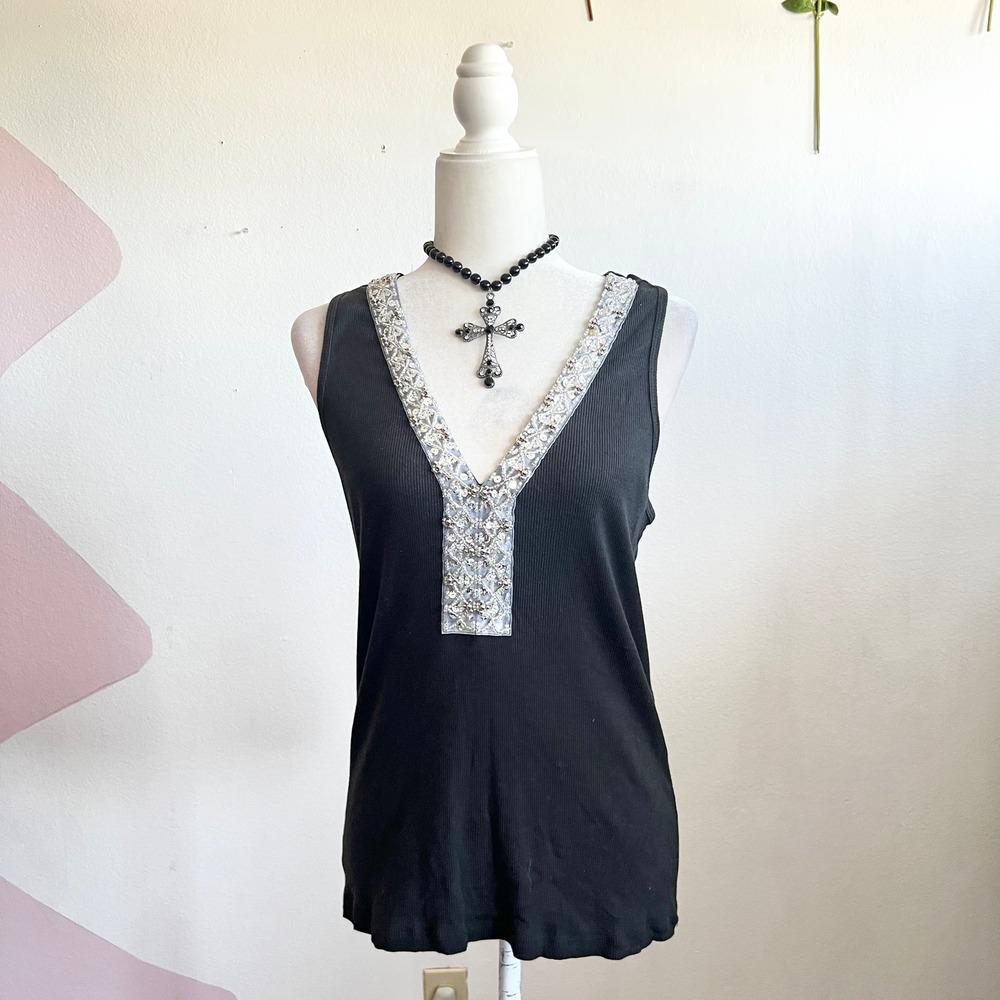 Vintage Y2K‎ Express Tank Top Beaded 2000s Festival Coachella Large